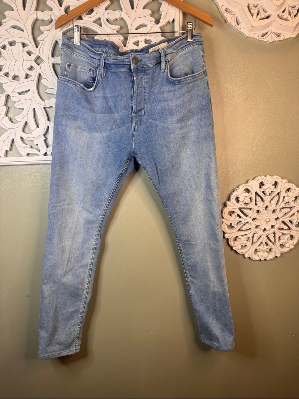 AllSaints Cigarette Skinny Jeans W36 Light Wash Button Fly